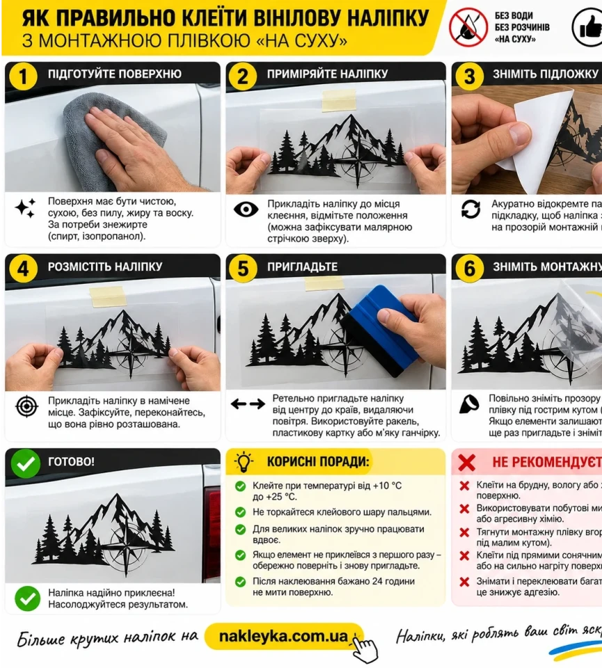 Як правильно клеїти вінілову наліпку з монтажною плівкою «на суху»