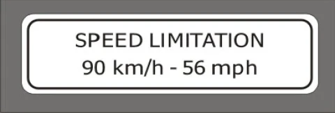 Наклейка вінілова внутрішня SPEED LIMITATION 90 km/h - 56 mph (13х3,5 см) білий-чорний