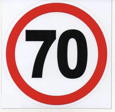 Наклейка вінілова Обмеження швидкості 70 км/год (діам. 16 см.)