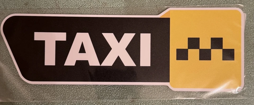 Наклейка вінілова TAXI чорна з жовтими шашками (21,5х7,5 см, комплект 2 шт.)