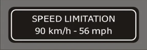 Наклейка вінілова внутрішня SPEED LIMITATION 90 km/h - 56 mph (13х3,5см) чорний-білий