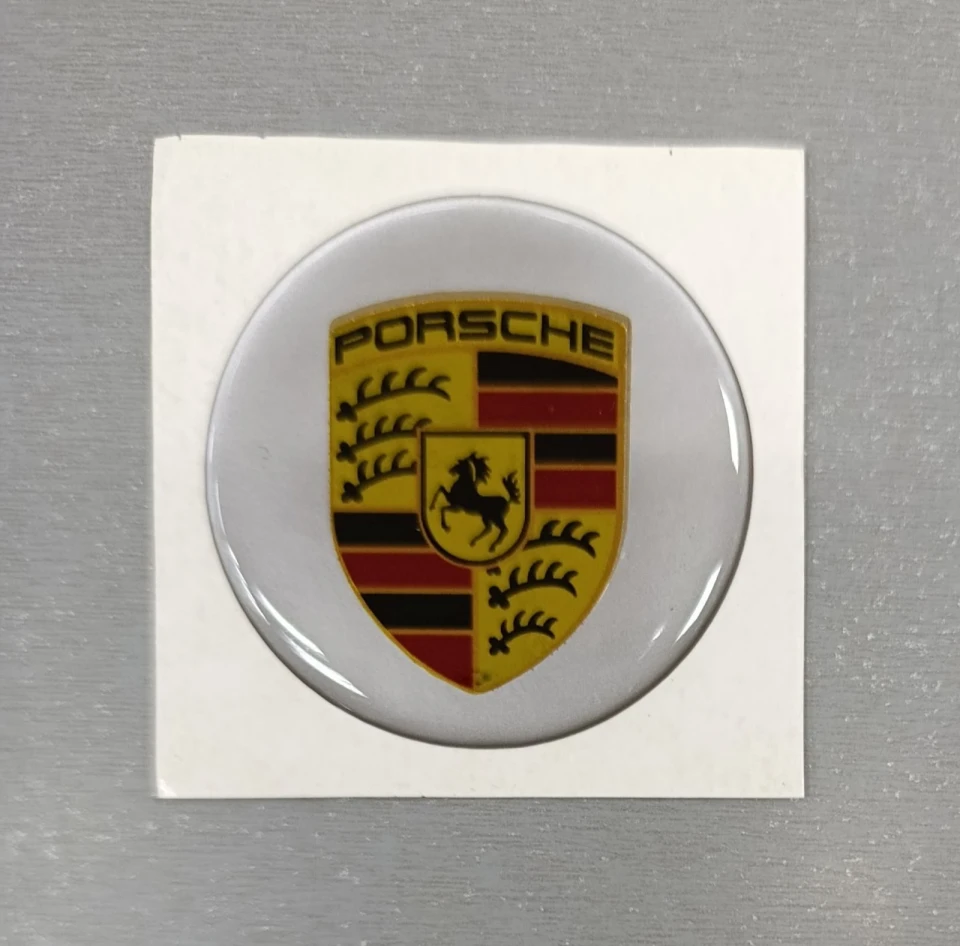 3D Наклейка силіконова Porsche (діам. 6 см) срібло