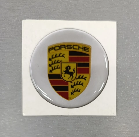 3D Наклейка силіконова Porsche (діам. 6 см) срібло