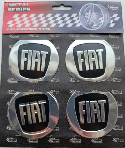 3D Наклейка алюмінієва на ковпаки FIAT чорна (діам. 60 мм) комплект 4 шт.