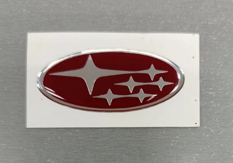 3D Наклейка силіконова эмблема SUBARU (овал 5.5х2.5 см) бордо-хром (у кермо)