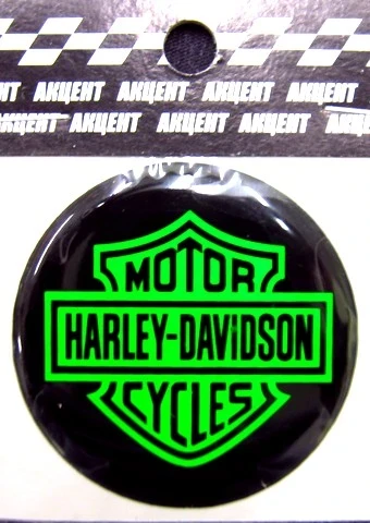 3D Наклейка силіконова Harley-Davidson (d4.5 см) чорно-зелена флуоресцентна