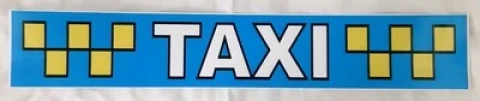 Наклейка вінілова TAXI на синьому тлі з жовтими шашками (29х5 см)