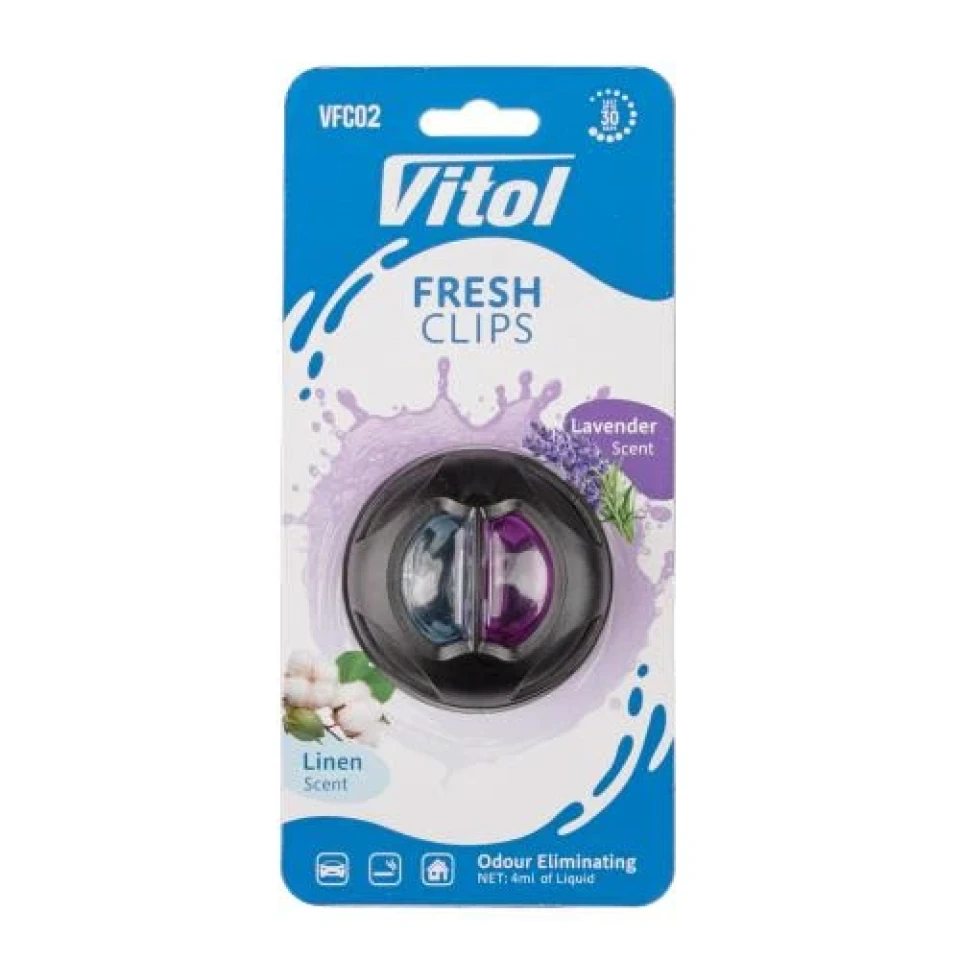 Ароматизатор воздуха на дефлектор Vitol Fresh Clips Linen +Lavender