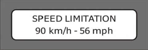 Наклейка вінілова внутрішня SPEED LIMITATION 90 km/h - 56 mph (12,5х3 см) білий-чорний