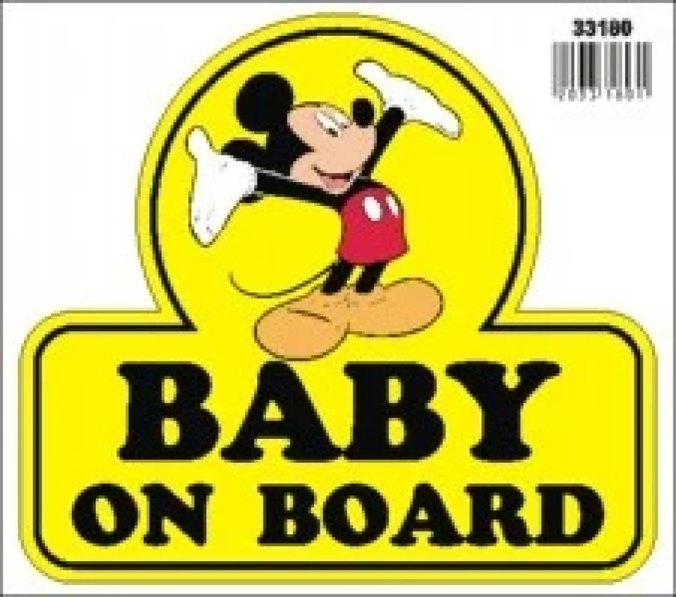 Наклейка виниловая Baby on board с Микки Маусом (14х16 см) желтая