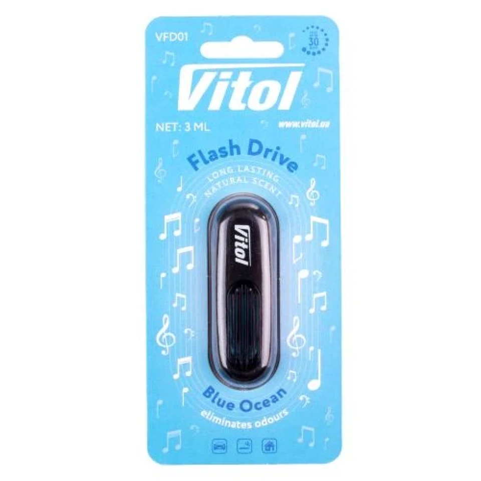 Ароматизатор воздуха на дефлектор Vitol Flash Drive Blue Ocean (Синий океан)