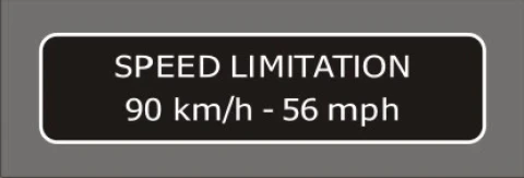 Наклейка вінілова внутрішня SPEED LIMITATION 90 km/h - 56 mph (12,5х3см) чорний-білий