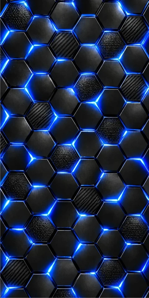 Наклейки виниловые на стойки дверей авто Соты с синим свечением (50х25.5 см) комплект 2 шт