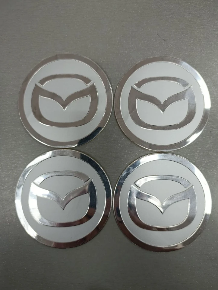 3D Наклейка алюмінієва на ковпаки MAZDA сіра (діам. 90 мм) комплект 4 шт.