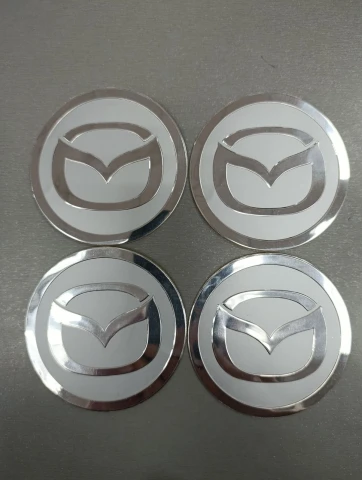 3D Наклейка алюмінієва на ковпаки MAZDA сіра (діам. 90 мм) комплект 4 шт.